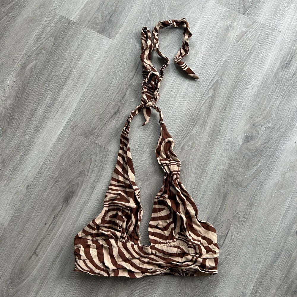 GARAGE Brown Striped Halter Top